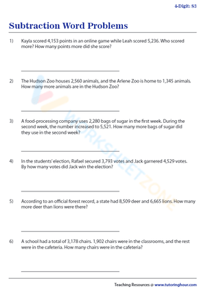 Subtraction Word Problems for Analytical Skills