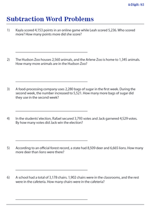 Subtraction Word Problems for Analytical Skills