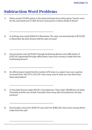 Comprehensive Subtraction Word Problems Set