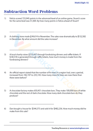 Comprehensive Subtraction Word Problems Set