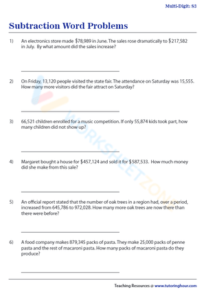 Subtraction Word Problems for Skill Reinforcement