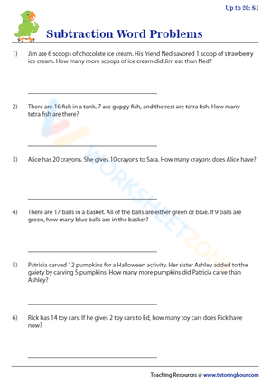 Complex Subtraction Word Problems Set