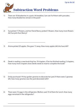 Detailed Subtraction Word Problems Worksheet