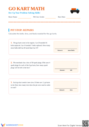 Printable Go Kart Math Word Problems | Grade 4-5 Aligned