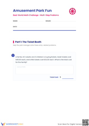 Amusement Park Math Problems: Printable Grade 4-5 Aligned