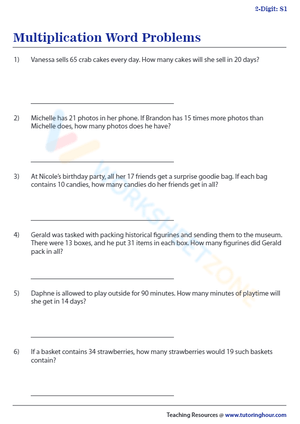 Solve Multiplication Word Problems: Worksheet 1