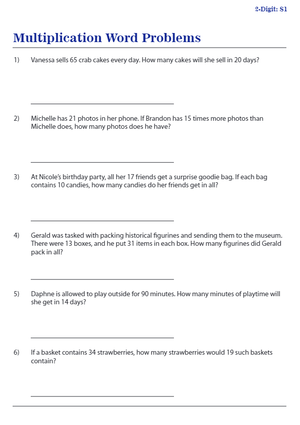 Solve Multiplication Word Problems: Worksheet 1
