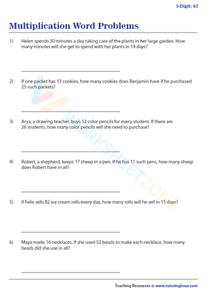 Master Multiplication Word Problems: Worksheet 2
