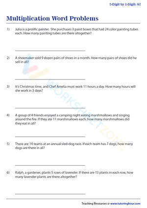 Worksheet: Multiplication Word Problems For Students