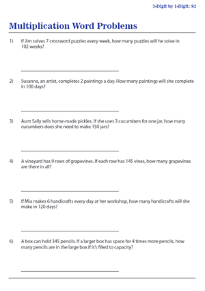 Multiplication Word Problems For Skills