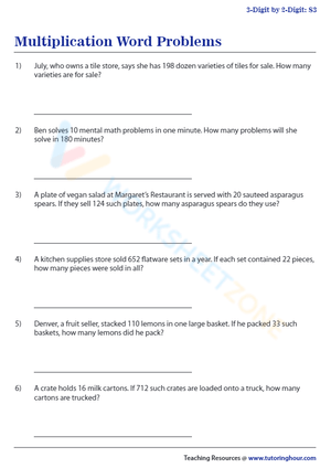 Multiplication Word Problems Practice Worksheet