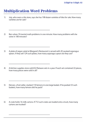 Multiplication Word Problems Practice Worksheet
