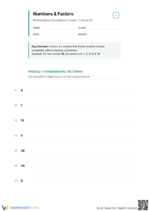Printable Factoring Numbers 4-50 Worksheet | Grade 7 Math