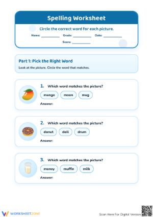 Printable Spelling Worksheet: Initial Sounds — Preschool