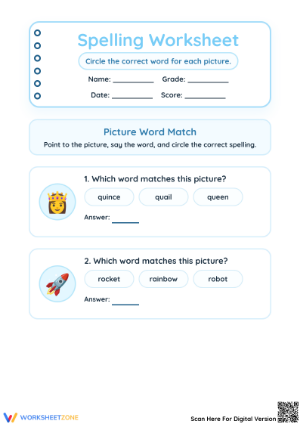 Essential Preschool Spelling & Word Match Worksheet
