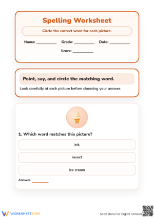 Preschool Spelling — Printable No-Prep Worksheet