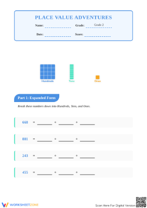 Essential Grade 2 Place Value Adventures Math Worksheet