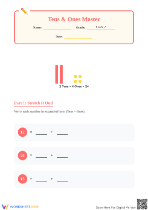 Printable Tens and Ones Master: Grade 2 Place Value Sheet