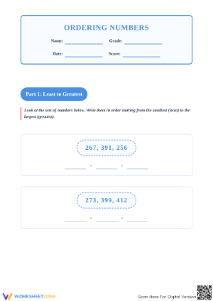 Printable Ordering Numbers Worksheet | Grade 1 Math