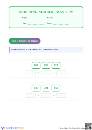 Ordering Numbers Mastery Worksheet | Printable Grade 1 Math