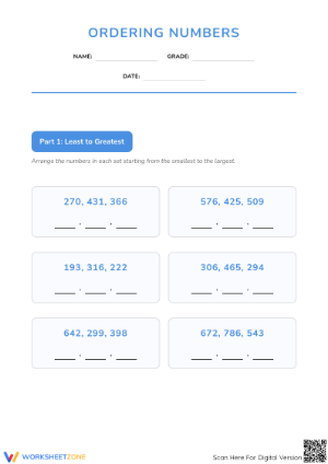 Printable Ordering Numbers Worksheet | Grade 1 Math
