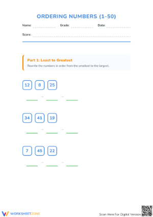 Ordering Numbers 1-50 Worksheet | Essential Grade 1 Math