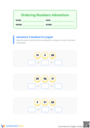 Printable Grade 1 Ordering Numbers Worksheet | Ready Math