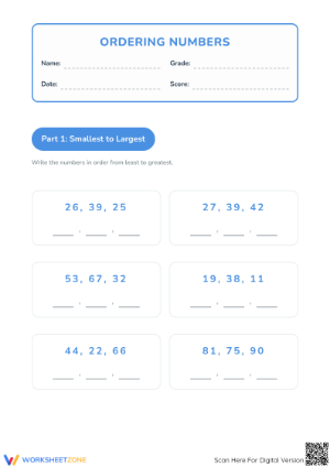 Grade 1 Ordering Numbers Worksheet — Printable Math Guide