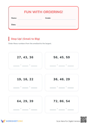 Printable Grade 1 Ordering Numbers 10 Worksheet Packet