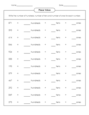 Practice Place Value with Hundreds, Tens, Ones