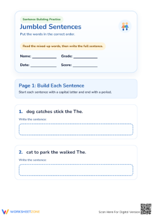 Printable Jumbled Sentences Worksheet | Kindergarten ELA