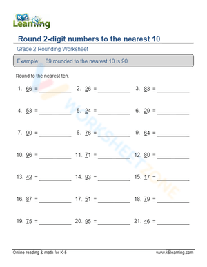 Worksheet for Rounding 2-Digit Numbers to 10