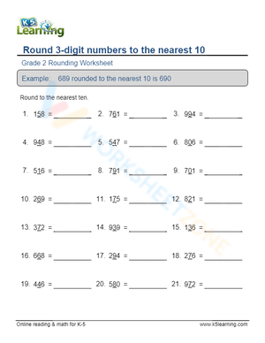 Round 3-Digit Numbers to the Nearest 10 Worksheet