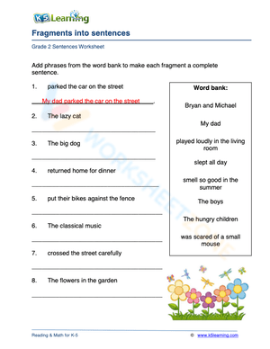Fragments into sentences 1