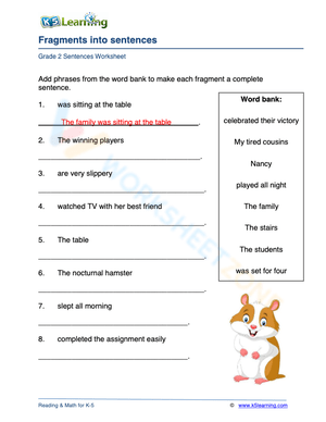 Fragments into sentences 3