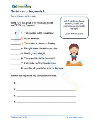 Grade 3 Grammar: Sentences or fragments