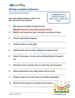 Writing complete sentences 2