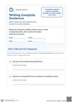 Writing Complete Sentences Worksheet | Grade 1 Essential