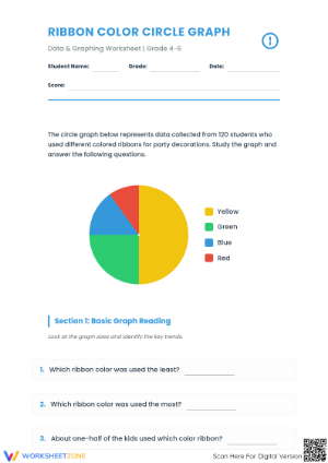 Printable Ribbon Color Circle Graph Worksheet | Grade 4-6