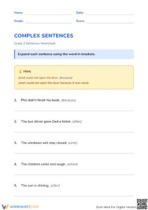 Grade 2 Complex Sentences Worksheet | Printable Ready
