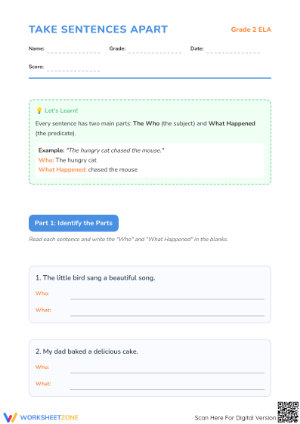 Take Sentences Apart Worksheet | Grade 2 Essential ELA