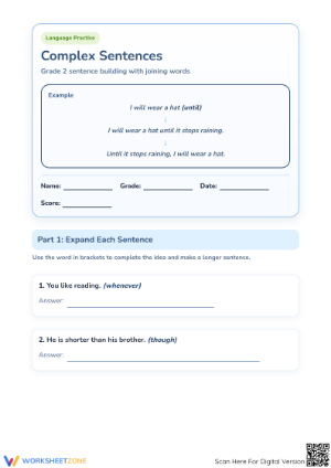 Printable Complex Sentences Worksheet | Grade 2 ELA Ready