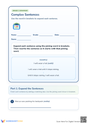 Essential Complex Sentences Worksheet | Grade 2 Grammar