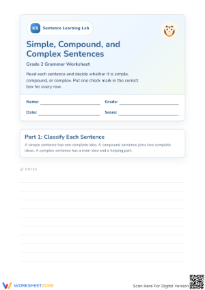 Grade 2 Sentence Structure — Printable No-Prep Worksheet