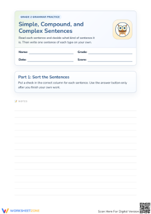 Printable Sentence Structure Worksheet | Grade 2 ELA Ready