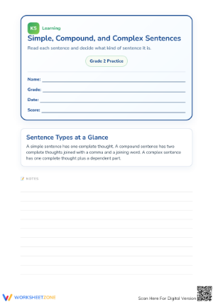 Essential Sentence Structure Worksheet | Grade 2 ELA