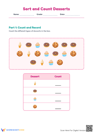 Grade 2 Sort and Count Desserts — Printable Worksheet