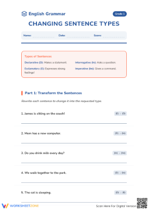 Printable Sentence Types Worksheet | Grade 1 ELA