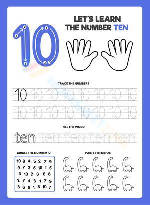 Number 10 Worksheet - Trace, Count & Recognize Ten