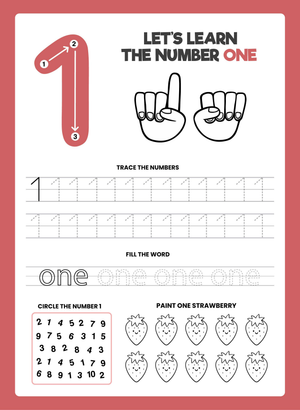 Number 1 Worksheet for Preschool - Trace, Circle & Paint Activities